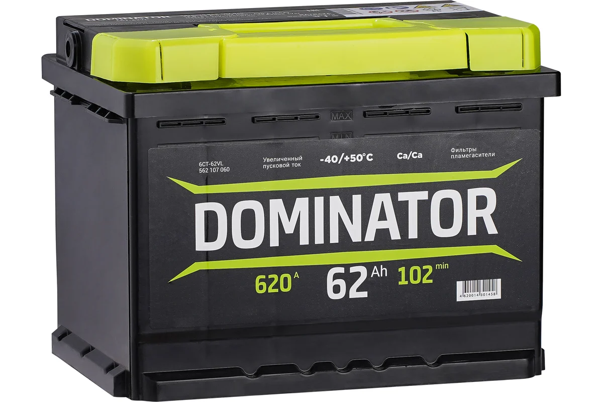 Dominator 62 Ач прям.п. (1) - аккумулятор легковой