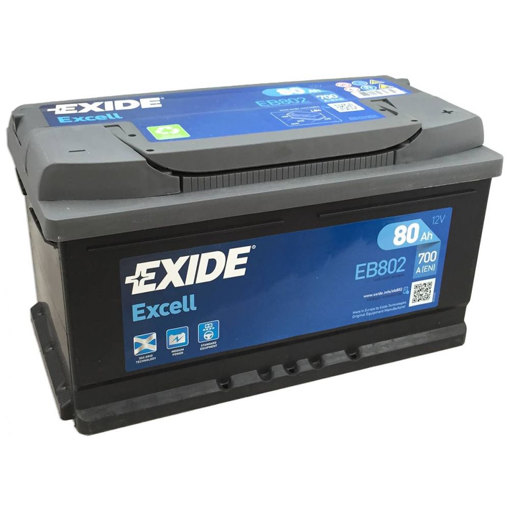 EXIDE EXCELL 80 А/ч (низ) обр.п. (0) EB802 - аккумулятор легковой