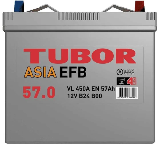 TUBOR EFB ASIA 57 Ач (B 24 L) обр.п. (0) - аккумулятор для азиатских автомобилей